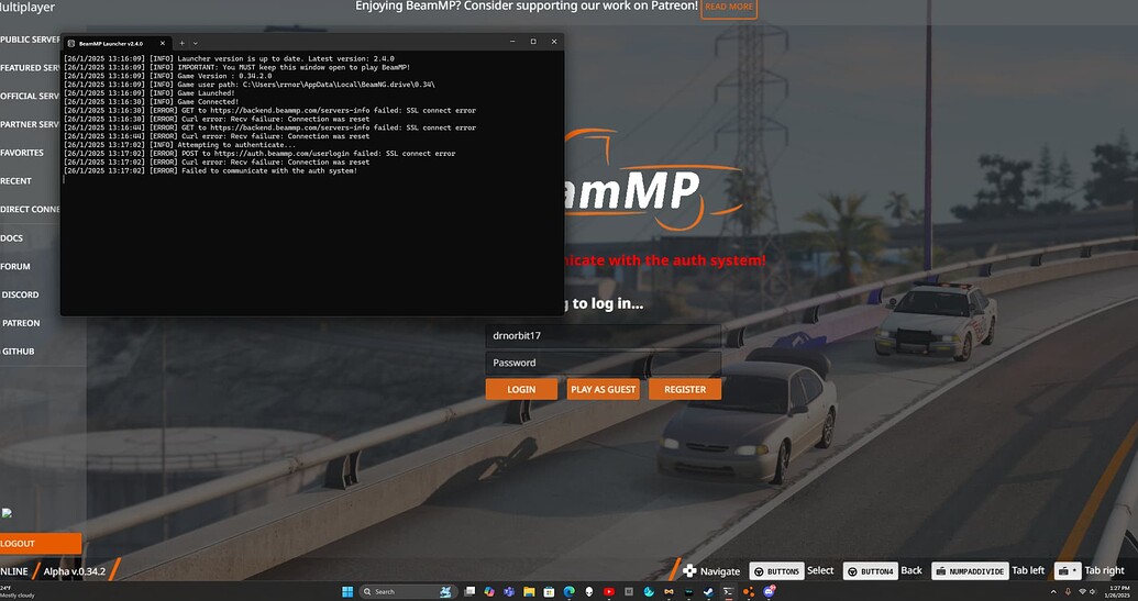 Failed to communicate with auth system common issues beammp
