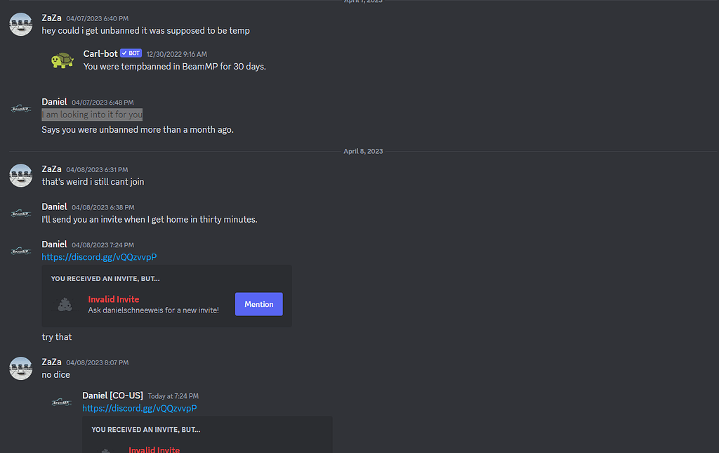 Discord ban extended to perma - BeamMP