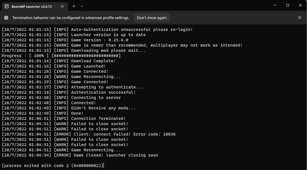 Error code 10038 Support BeamMP